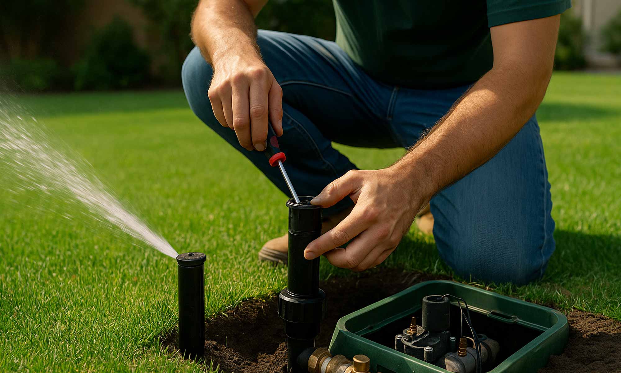 Sprinkler Technician Performing Sprinkler Winterization Service
